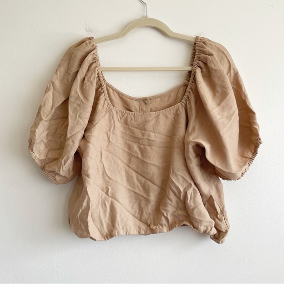 The Odells prairie blouse top Square Neck Sabbia puff sleeve boho coquette tan L - Picture 4 of 11
